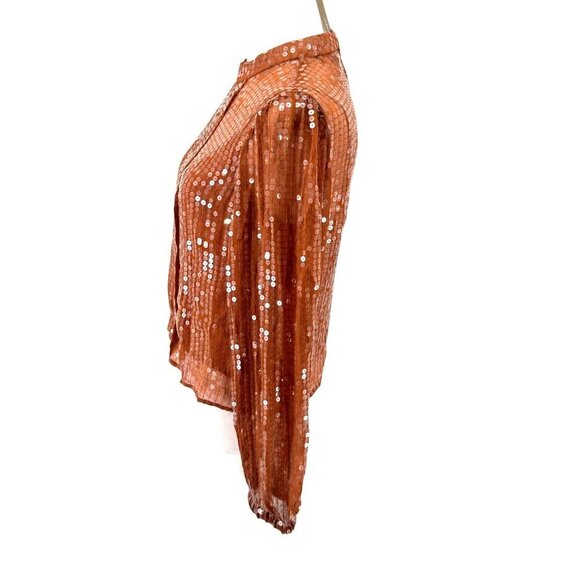 NWT J. Crew Sequined Mockneck Sheer Blouse Copper Brown W/ Silk Cami XS GORGEOUS - Picture 6 of 13